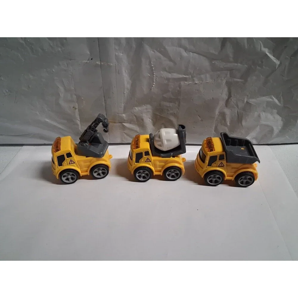 Yellow Construction Toy Truck Set 3pc Wind Up Friction Wheels